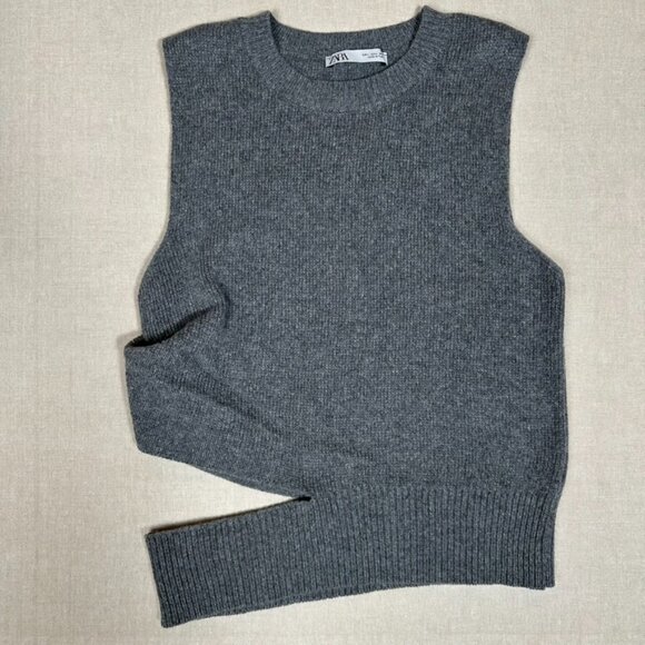 ZARA Cutout Wool Cashmere Sweater Vest Women L Gray Preppy Stylish Edgy Hip Chic - Picture 5 of 9
